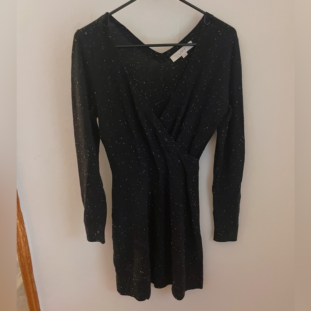 Loft V-Neck Speckled Sweater Dress